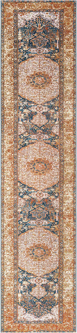Navy Blue and Light Pink 2' 7 x 12' Outdoor Traditional Runner Area Rug Weather Resistant for Patio, Deck, Terrace, Balcony, Porch Classical Design Outside Carpet for Sale at Rug Engine
