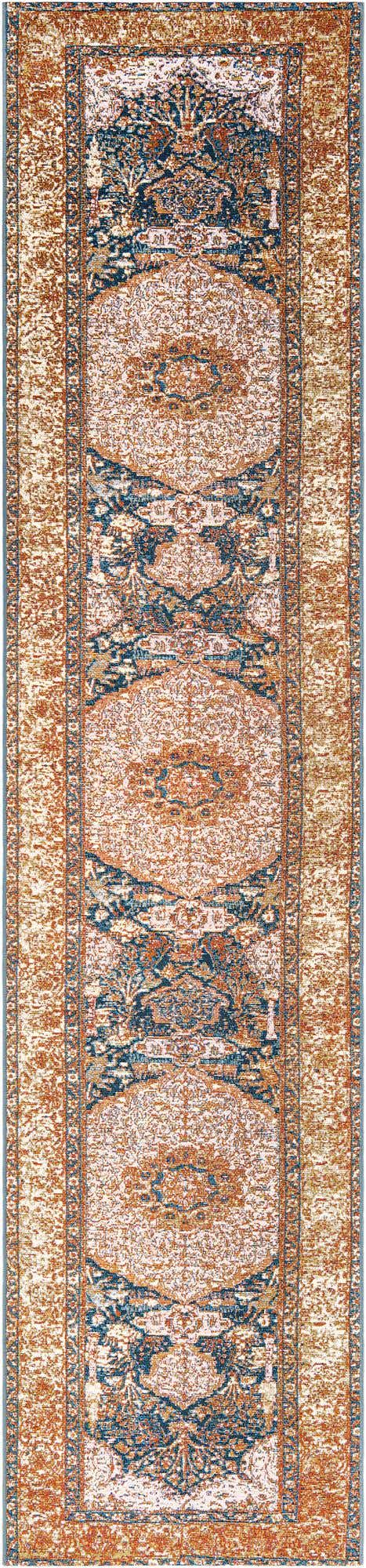 Navy Blue and Light Pink 2' 7 x 12' Outdoor Traditional Runner Area Rug Weather Resistant for Patio, Deck, Terrace, Balcony, Porch Classical Design Outside Carpet for Sale at Rug Engine
