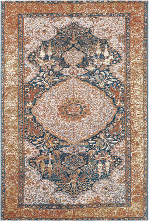 Navy Blue and Light Pink 4' 1 x 6' 1 Outdoor Traditional Rectangle Area Rug Weather Resistant for Patio, Deck, Terrace, Balcony, Porch Classical Design Outside Carpet for Sale at Rug Engine