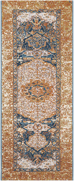 Navy Blue and Light Pink 2' x 5' 1 Outdoor Traditional Runner Rug