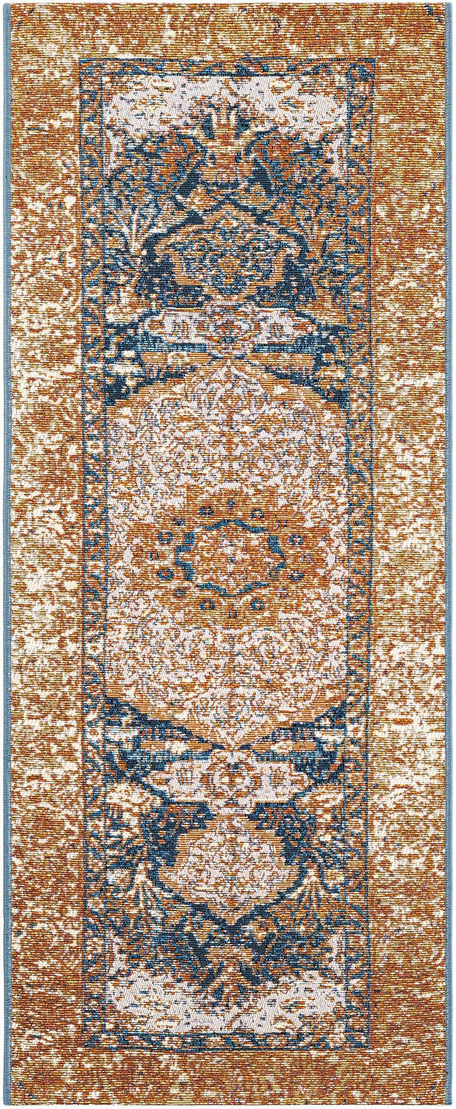 Navy Blue and Light Pink 2' x 5' 1 Outdoor Traditional Runner Rug