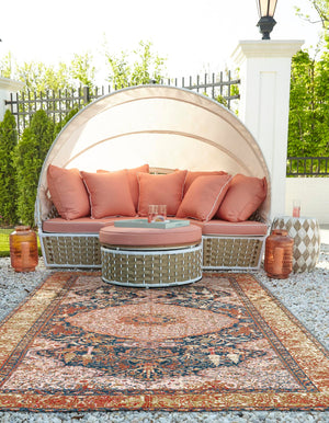 Navy Blue and Light Pink 10' x 13' 1 Outdoor Traditional Rectangle Rug