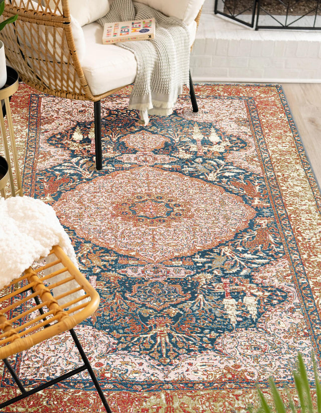 Navy Blue and Light Pink 10' x 13' 1 Outdoor Traditional Rectangle Rug