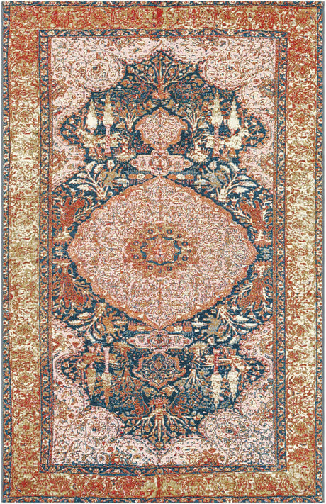 Navy Blue and Light Pink 5' 3 x 8' Outdoor Traditional Rectangle Rug