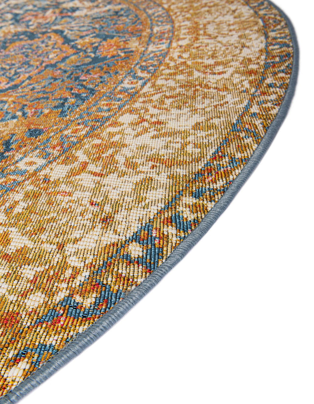 Navy Blue and Light Pink 10' x 10' Outdoor Traditional Round Area Rug Weather Resistant for Patio, Deck, Terrace, Balcony, Porch Classical Design Outside Carpet for Sale at Rug Engine