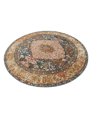 Navy Blue and Light Pink 6' 1 x 6' 1 Outdoor Traditional Round Area Rug Weather Resistant for Patio, Deck, Terrace, Balcony, Porch Classical Design Outside Carpet for Sale at Rug Engine