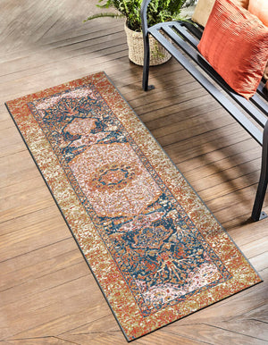 Navy Blue and Light Pink 2' x 6' 1 Outdoor Traditional Runner Area Rug Weather Resistant for Patio, Deck, Terrace, Balcony, Porch Classical Design Outside Carpet for Sale at Rug Engine