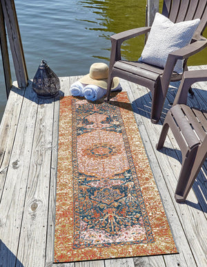 Navy Blue and Light Pink 2' x 6' 1 Outdoor Traditional Runner Area Rug Weather Resistant for Patio, Deck, Terrace, Balcony, Porch Classical Design Outside Carpet for Sale at Rug Engine