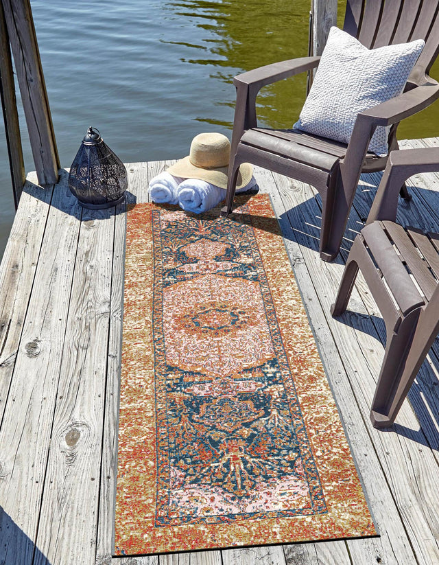 Navy Blue and Light Pink 2' x 6' 1 Outdoor Traditional Runner Area Rug Weather Resistant for Patio, Deck, Terrace, Balcony, Porch Classical Design Outside Carpet for Sale at Rug Engine