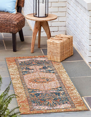 Navy Blue and Light Pink 2' 7 x 10' Outdoor Traditional Runner Area Rug Weather Resistant for Patio, Deck, Terrace, Balcony, Porch Classical Design Outside Carpet for Sale at Rug Engine