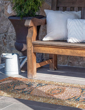 Navy Blue and Light Pink 2' 7 x 12' Outdoor Traditional Runner Area Rug Weather Resistant for Patio, Deck, Terrace, Balcony, Porch Classical Design Outside Carpet for Sale at Rug Engine