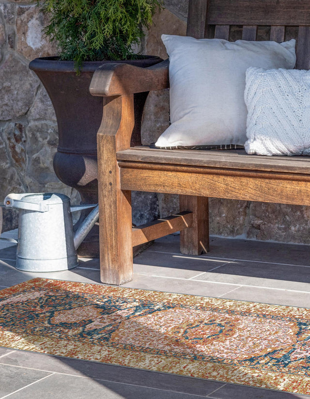 Navy Blue and Light Pink 2' 7 x 12' Outdoor Traditional Runner Area Rug Weather Resistant for Patio, Deck, Terrace, Balcony, Porch Classical Design Outside Carpet for Sale at Rug Engine