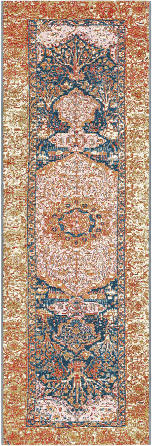 Navy Blue and Light Pink 2' x 6' 1 Outdoor Traditional Runner Area Rug Weather Resistant for Patio, Deck, Terrace, Balcony, Porch Classical Design Outside Carpet for Sale at Rug Engine