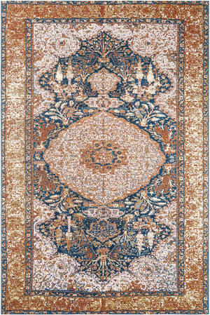 Navy Blue and Light Pink 6' 1 x 9' Outdoor Traditional Rectangle Area Rug Weather Resistant for Patio, Deck, Terrace, Balcony, Porch Classical Design Outside Carpet for Sale at Rug Engine