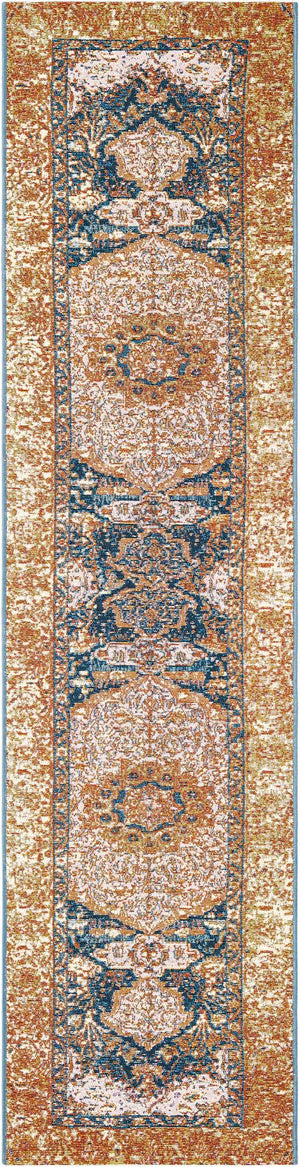 Navy Blue and Light Pink 2' x 8' Outdoor Traditional Runner Rug