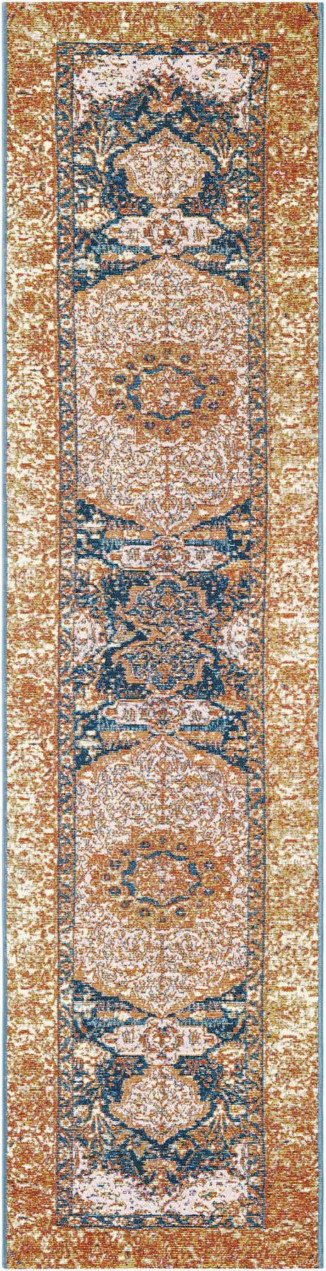 Navy Blue and Light Pink 2' x 8' Outdoor Traditional Runner Rug