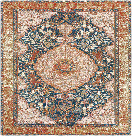 Navy Blue and Light Pink 8' x 8' Outdoor Traditional Square Rug