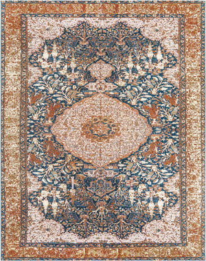 Navy Blue and Light Pink 8' x 10' Outdoor Traditional Rectangle Rug