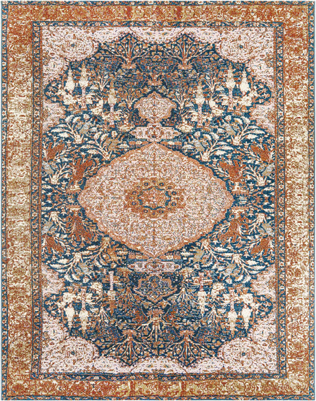 Navy Blue and Light Pink 8' x 10' Outdoor Traditional Rectangle Rug