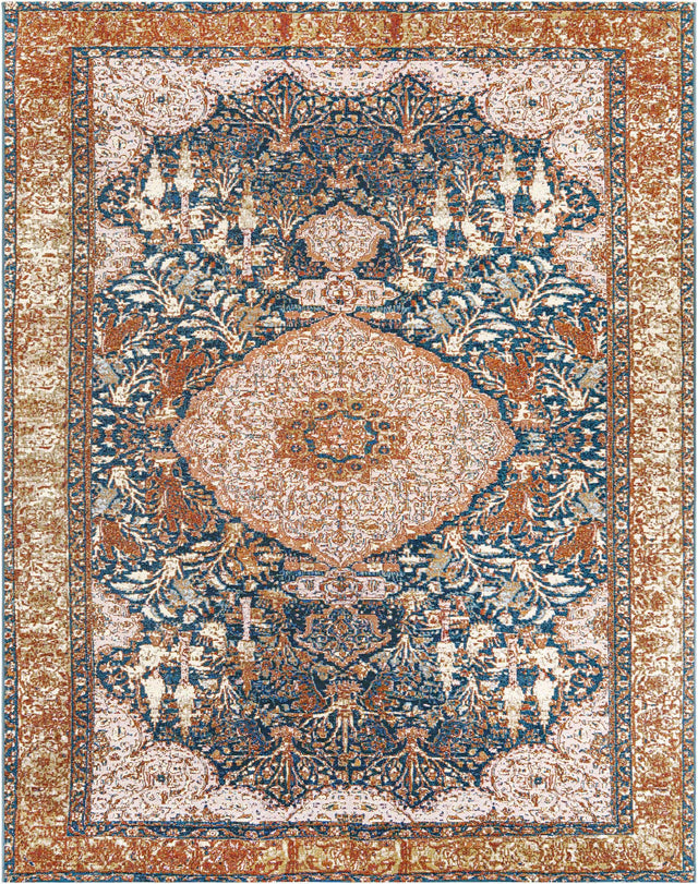 Navy Blue and Light Pink 8' x 10' Outdoor Traditional Rectangle Rug