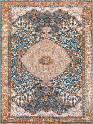 Navy Blue and Light Pink 9' x 12' Outdoor Traditional Rectangle Area Rug Weather Resistant for Patio, Deck, Terrace, Balcony, Porch Classical Design Outside Carpet for Sale at Rug Engine