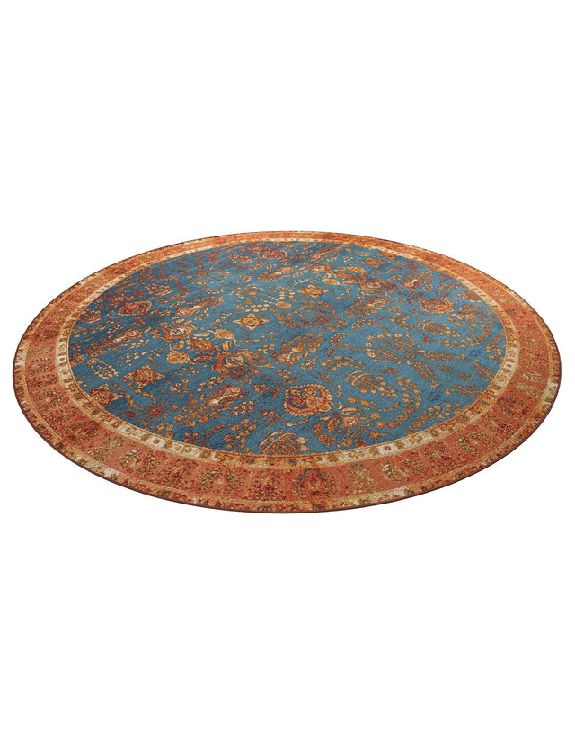 Navy Blue 10' x 10' Outdoor Traditional Round Area Rug Weather Resistant for Patio, Deck, Terrace, Balcony, Porch Classical Design Outside Carpet for Sale at Rug Engine