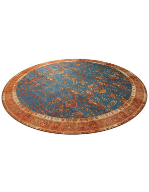 Navy Blue 10' x 10' Outdoor Traditional Round Area Rug Weather Resistant for Patio, Deck, Terrace, Balcony, Porch Classical Design Outside Carpet for Sale at Rug Engine