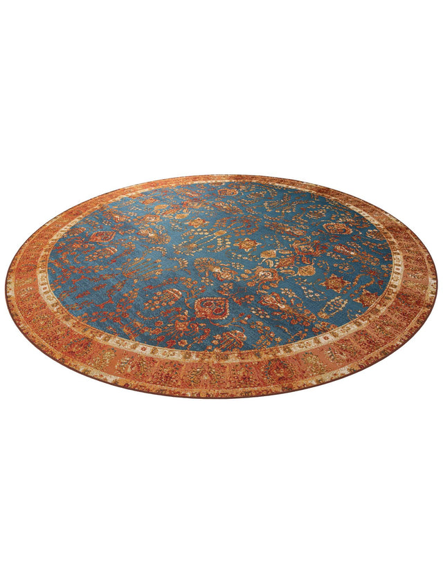 Navy Blue 10' x 10' Outdoor Traditional Round Area Rug Weather Resistant for Patio, Deck, Terrace, Balcony, Porch Classical Design Outside Carpet for Sale at Rug Engine