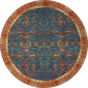 Navy Blue 10' x 10' Outdoor Traditional Round Area Rug Weather Resistant for Patio, Deck, Terrace, Balcony, Porch Classical Design Outside Carpet for Sale at Rug Engine