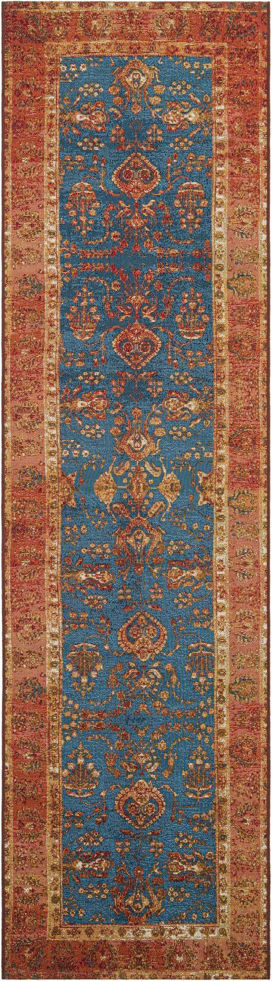 Navy Blue 2' 7 x 10' Outdoor Traditional Runner Area Rug Weather Resistant for Patio, Deck, Terrace, Balcony, Porch Classical Design Outside Carpet for Sale at Rug Engine
