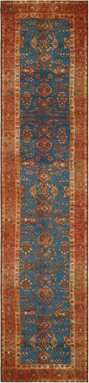 Navy Blue 2' 7 x 12' Outdoor Traditional Runner Area Rug Weather Resistant for Patio, Deck, Terrace, Balcony, Porch Classical Design Outside Carpet for Sale at Rug Engine