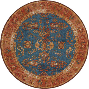 Navy Blue 3' 1 x 3' 1 Outdoor Traditional Round Area Rug Weather Resistant for Patio, Deck, Terrace, Balcony, Porch Classical Design Outside Carpet for Sale at Rug Engine