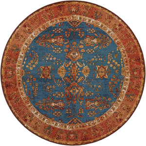 Navy Blue 4' 1 x 4' 1 Outdoor Traditional Round Area Rug Weather Resistant for Patio, Deck, Terrace, Balcony, Porch Classical Design Outside Carpet for Sale at Rug Engine