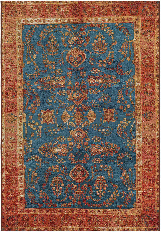 Navy Blue 4' 1 x 6' 1 Outdoor Traditional Rectangle Area Rug Weather Resistant for Patio, Deck, Terrace, Balcony, Porch Classical Design Outside Carpet for Sale at Rug Engine