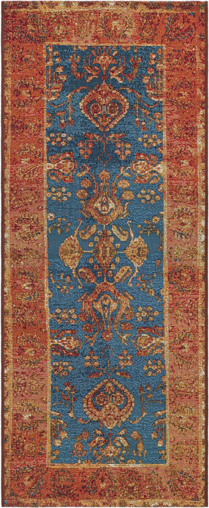 Navy Blue 2' x 5' 1 Outdoor Traditional Runner Area Rug Weather Resistant for Patio, Deck, Terrace, Balcony, Porch Classical Design Outside Carpet for Sale at Rug Engine