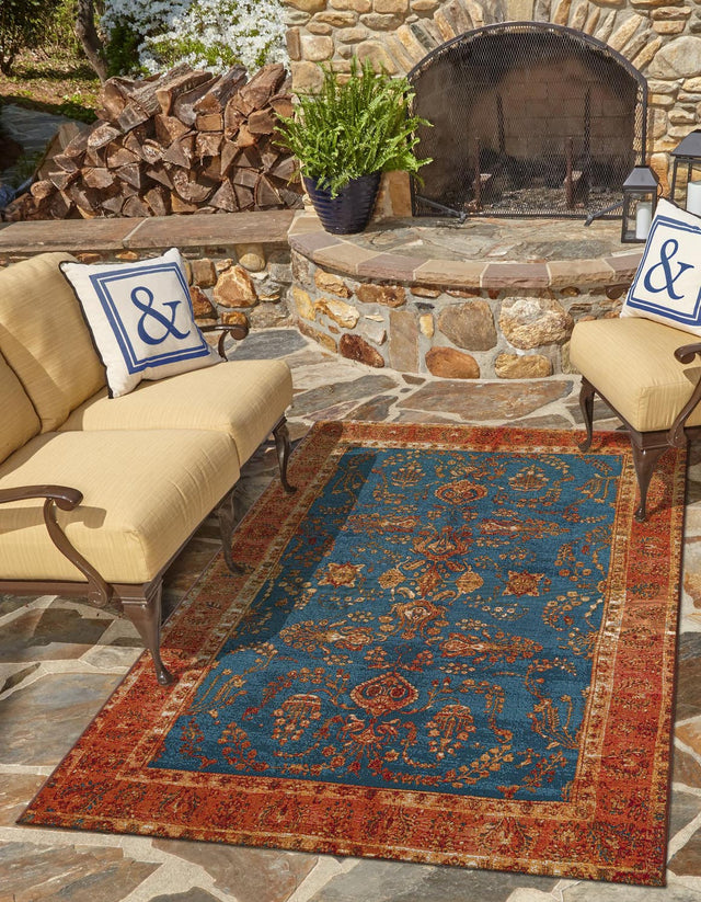 Navy Blue 9' x 12' Outdoor Traditional Rectangle Area Rug Weather Resistant for Patio, Deck, Terrace, Balcony, Porch Classical Design Outside Carpet for Sale at Rug Engine