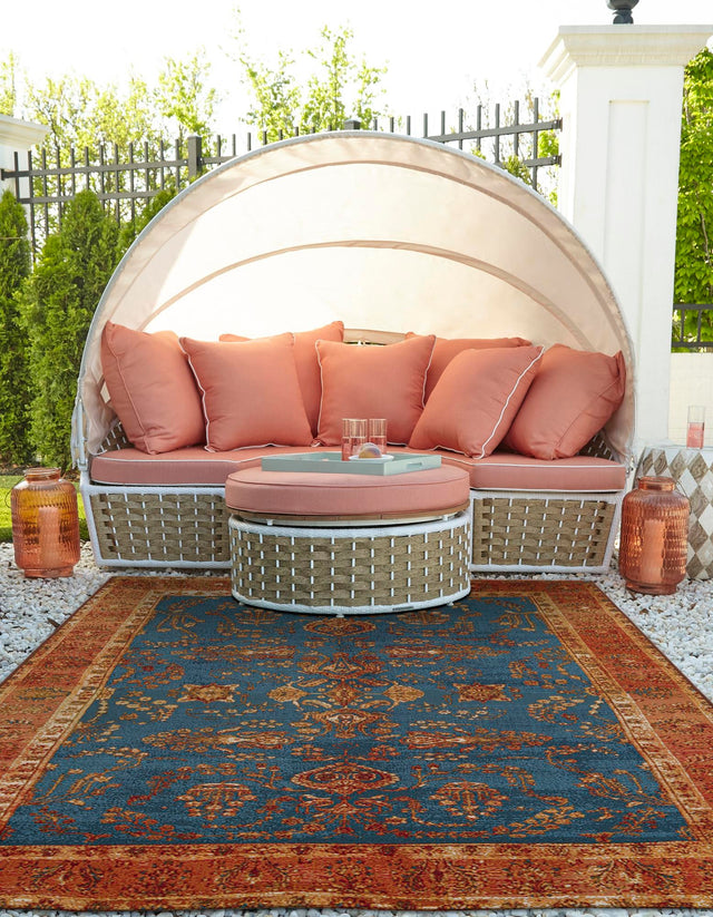 Navy Blue 10' x 13' 1 Outdoor Traditional Rectangle Rug