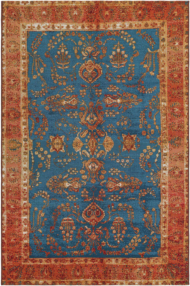 Navy Blue 5' 3 x 8' Outdoor Traditional Rectangle Area Rug Weather Resistant for Patio, Deck, Terrace, Balcony, Porch Classical Design Outside Carpet for Sale at Rug Engine
