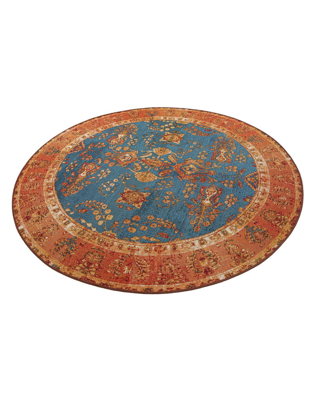 Navy Blue 6' 1 x 6' 1 Outdoor Traditional Round Area Rug Weather Resistant for Patio, Deck, Terrace, Balcony, Porch Classical Design Outside Carpet for Sale at Rug Engine