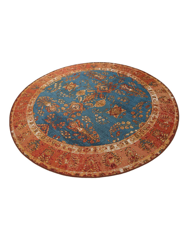 Navy Blue 6' 1 x 6' 1 Outdoor Traditional Round Area Rug Weather Resistant for Patio, Deck, Terrace, Balcony, Porch Classical Design Outside Carpet for Sale at Rug Engine