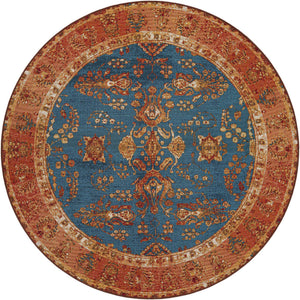 Navy Blue 6' 1 x 6' 1 Outdoor Traditional Round Area Rug Weather Resistant for Patio, Deck, Terrace, Balcony, Porch Classical Design Outside Carpet for Sale at Rug Engine