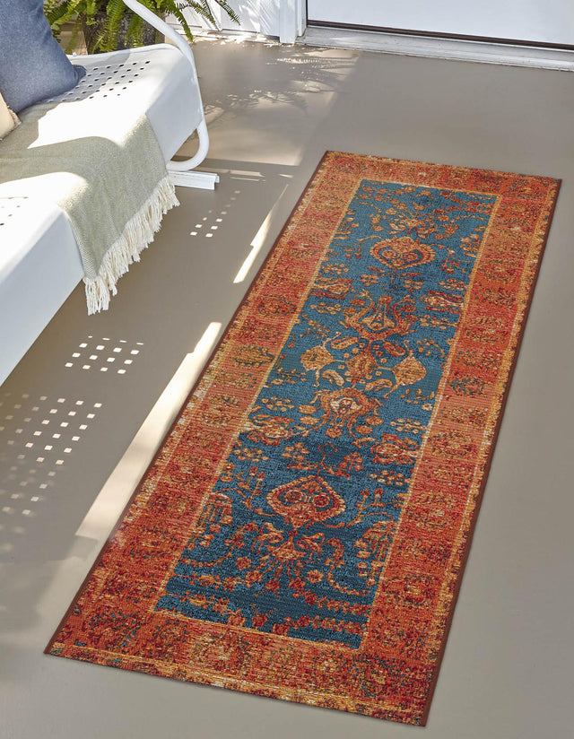 Navy Blue 2' x 6' 1 Outdoor Traditional Runner Area Rug Weather Resistant for Patio, Deck, Terrace, Balcony, Porch Classical Design Outside Carpet for Sale at Rug Engine