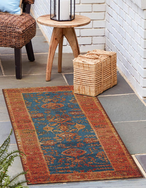 Navy Blue 2' x 6' 1 Outdoor Traditional Runner Area Rug Weather Resistant for Patio, Deck, Terrace, Balcony, Porch Classical Design Outside Carpet for Sale at Rug Engine