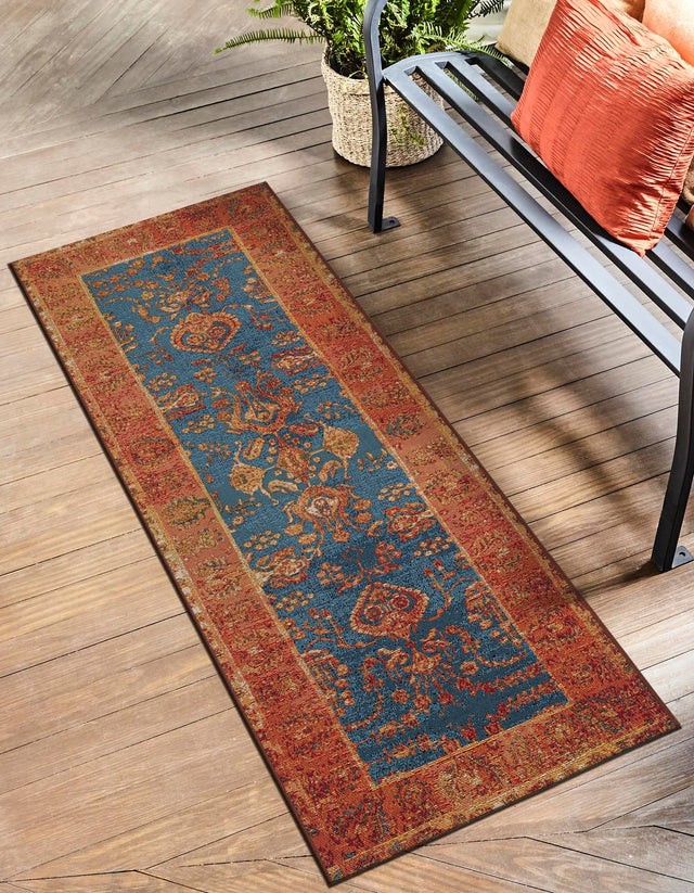 Navy Blue 2' x 6' 1 Outdoor Traditional Runner Area Rug Weather Resistant for Patio, Deck, Terrace, Balcony, Porch Classical Design Outside Carpet for Sale at Rug Engine