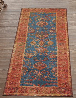 Navy Blue 2' x 6' 1 Outdoor Traditional Runner Area Rug Weather Resistant for Patio, Deck, Terrace, Balcony, Porch Classical Design Outside Carpet for Sale at Rug Engine