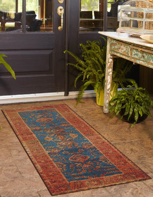 Navy Blue 2' x 6' 1 Outdoor Traditional Runner Area Rug Weather Resistant for Patio, Deck, Terrace, Balcony, Porch Classical Design Outside Carpet for Sale at Rug Engine