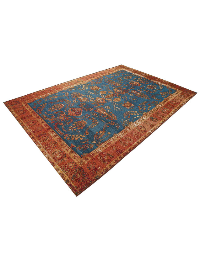 Navy Blue 6' 1 x 9' Outdoor Traditional Rectangle Area Rug Weather Resistant for Patio, Deck, Terrace, Balcony, Porch Classical Design Outside Carpet for Sale at Rug Engine