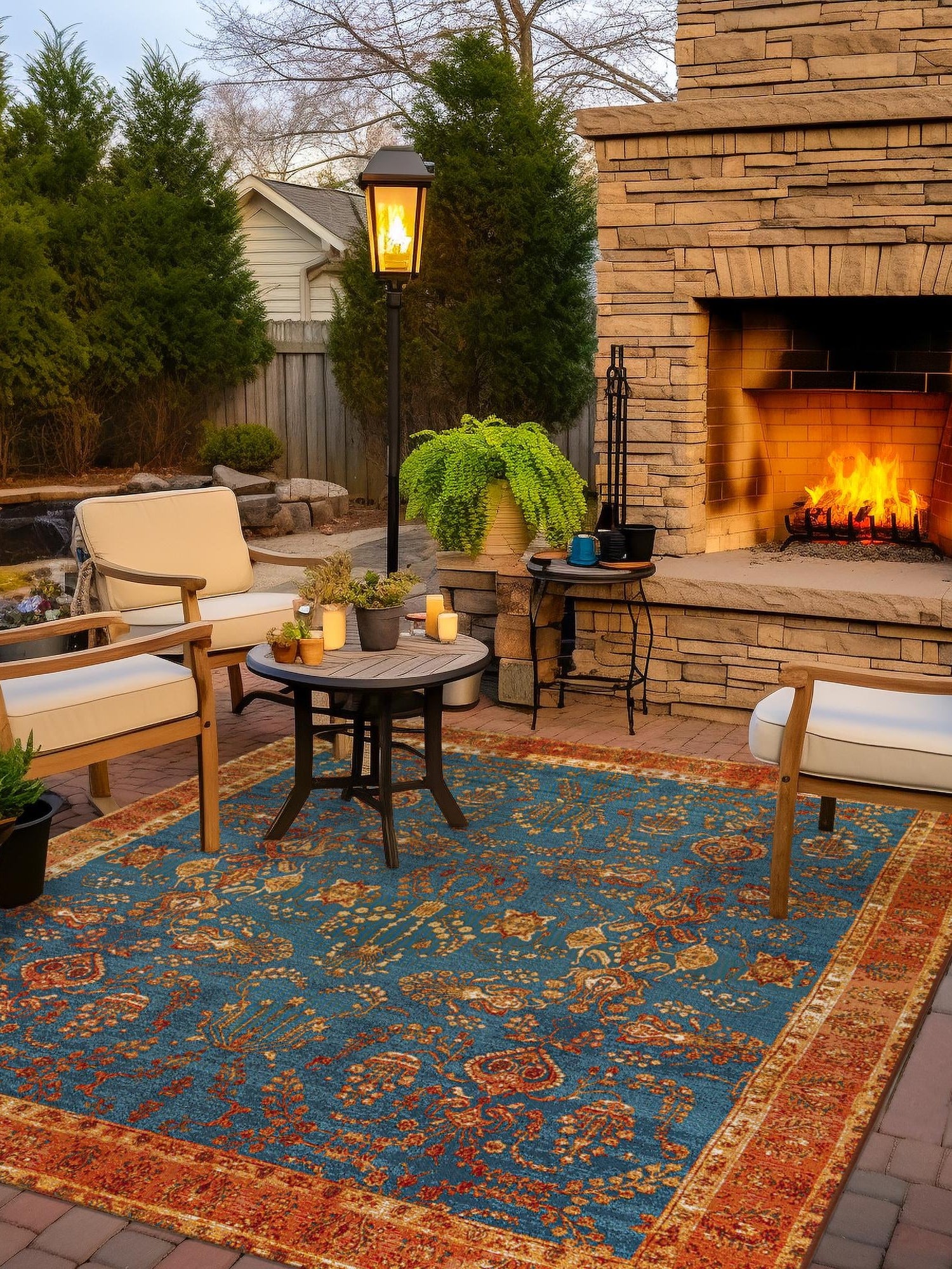 Navy Blue 10' x 10' Outdoor Traditional Square Area Rug Weather Resistant for Patio, Deck, Terrace, Balcony, Porch Classical Design Outside Carpet for Sale at Rug Engine