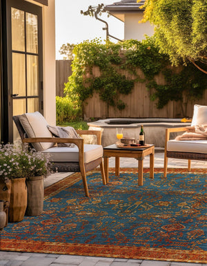 Navy Blue 10' x 10' Outdoor Traditional Square Rug