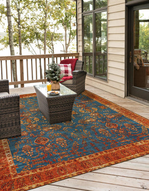 Navy Blue 10' x 10' Outdoor Traditional Square Rug